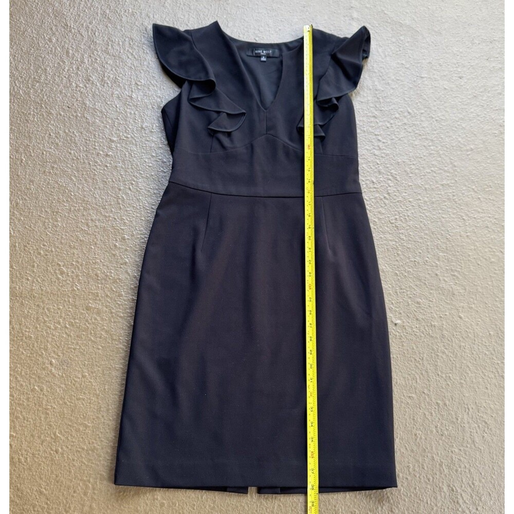 NWT $140 Nine West Ruffle V-Neck Sleeveless Sheath Black Dress Size 8 - Picture 8 of 14